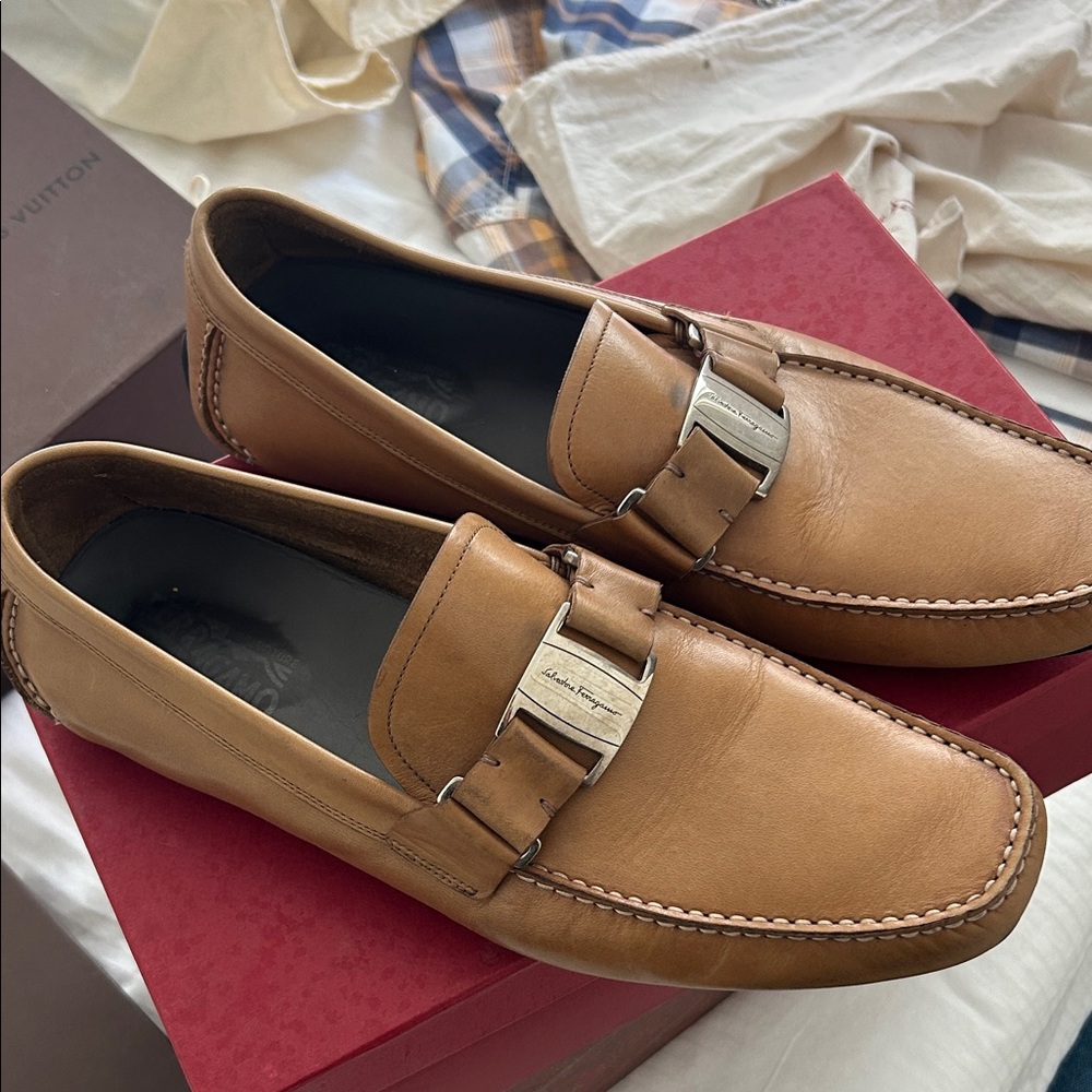 Salvatore Ferragamo Brown Leather Slip-Ons